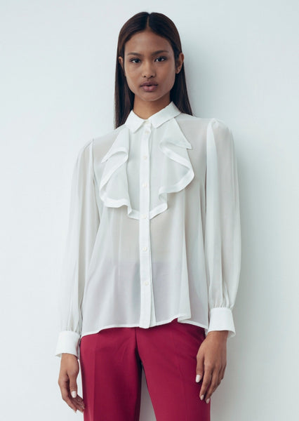 GAELLE PARIS CAMICIA GBDP18740  Blusa In Raso E Chiffon Offwhite -