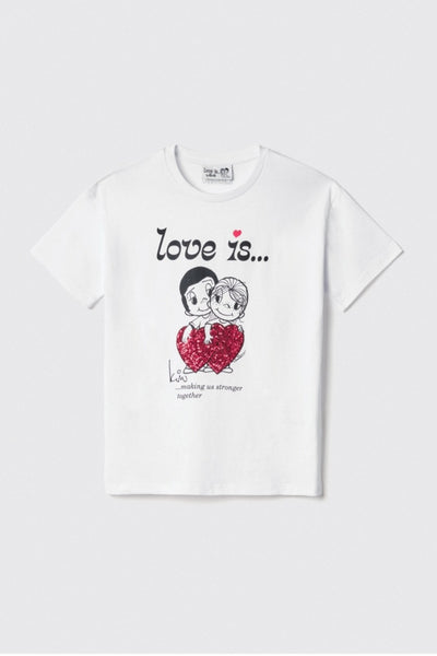 GAELLE PARIS TSHIRT  GAABW06021  T-shirt in jersey paricollo  con stampa e paillettes  vestibilità Over• Bianco
