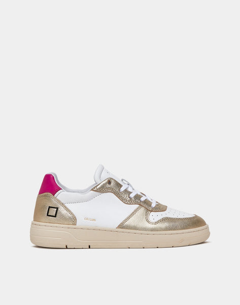 D.A.T.E. SNEAKERS DONNA  COURT LAMINATED WHITE-PLATINUM