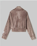 HINNOMINATE Felpa Full Zip In Ciniglia Con Banda In Lurex • Fango  HMABW02045