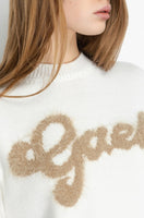 GAELLE PARIS Pullover Cropped In Maglieria Con Logo Lurex • Off White GAABW07114