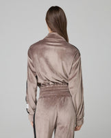 HINNOMINATE Felpa Full Zip In Ciniglia Con Banda In Lurex • Fango  HMABW02045
