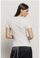 GAELLE PARIS T-shirt paricollo con logo in strass+borchie • Bianco GAABW05735