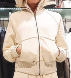 HINNOMINATE Felpa Collo Alto Full Zip Con Inserti In Maglia • Bianco Burro  HMABW01975
