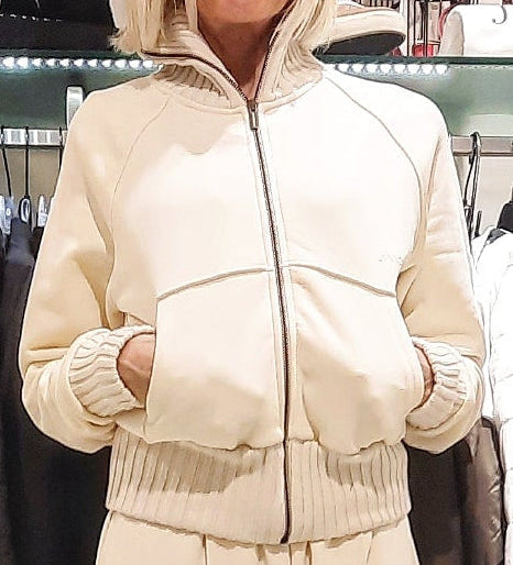 HINNOMINATE Felpa Collo Alto Full Zip Con Inserti In Maglia • Bianco Burro  HMABW01975