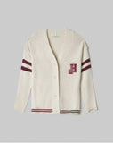 HINNOMINATE Maglia Cardigan Con Rotture, Righe E Patch College • Bianco Burro HMABW02087
