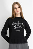 GAELLE PARIS Pullover In Maglia Rasata Con Ricamo Sul Davanti • Nero GAABW07266
