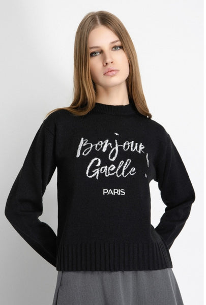 GAELLE PARIS Pullover In Maglia Rasata Con Ricamo Sul Davanti • Nero GAABW07266