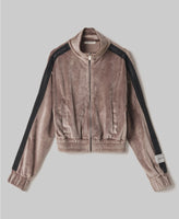 HINNOMINATE Felpa Full Zip In Ciniglia Con Banda In Lurex • Fango  HMABW02045
