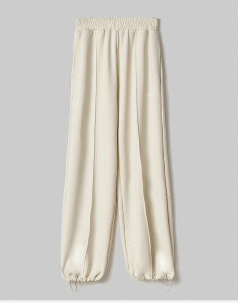 HINNOMINATE Pantalone Con Nervature E Coulisse Al Fondo In Viscosa • Bianco Burro HMABW01994