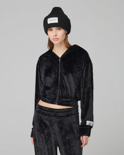 HINNOMINATE Giacca Cappuccio In Ciniglia Con Pences Alla Balza • Nero HMABW02047