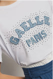GAELLE PARIS TSHIRT  GAABW04592 T shirt in jersey paricollo con ricamo • Bianco