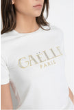 GAELLE PARIS T-Shirt Paricollo Mezza Manica Con Personalizzazione Strass /Borchie Termo • Off White - GAABW08300