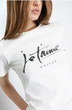 GAELLE PARIS T-Shirt In Bielastico Mezza Manica Con Stampa • Off White GAABW07774