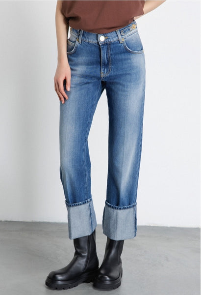 GAELLE PARIS Jeans Boy Straight Con Maxi Risvolto • Blu GAABW07922