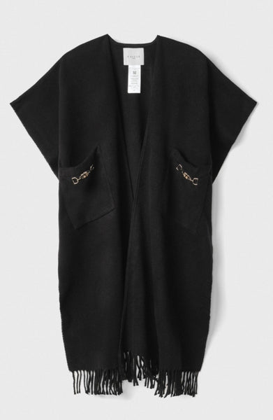GAELLE PARIS Poncho In Panno Con Tasche E Morsetto Oro • Nero GAACW02523