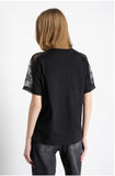 GAELLE PARIS T-Shirt Paricollo Mezza Manica Con Inserto In Pizzo Nero Personal. Strass • Nero - GAABW08320