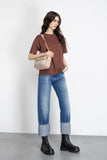 GAELLE PARIS Jeans Boy Straight Con Maxi Risvolto • Blu GAABW07922