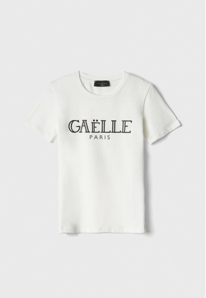 GAELLE PARIS T-Shirt Paricollo Mezza Manica Con Logo Glitter Nero • Bianco - GAABW08302