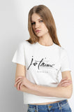 GAELLE PARIS T-Shirt In Bielastico Mezza Manica Con Stampa • Off White GAABW07774