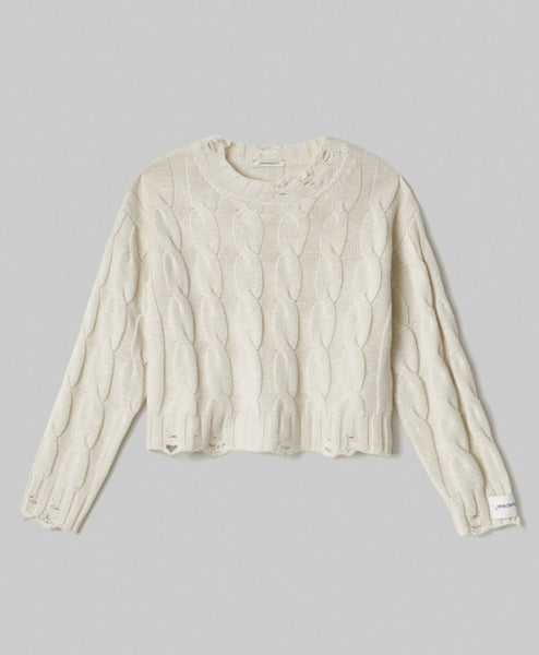 HINNOMINATE Maglia Paricollo Corta Con Trecce E Rotture • Bianco Burro HMABW02191