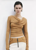 PATRIZIA PEPE Top con scollo asimmetrico e drappeggio 2M4479_J337_B847 Urban beige