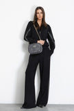GAELLE PARIS Felpa Zippata Con Tasche A Filetto E Applicazione Bande Lurex • Nero - GAABW07600