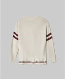 HINNOMINATE Maglia Cardigan Con Rotture, Righe E Patch College • Bianco Burro HMABW02087