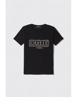 GAELLE PARIS T-shirt paricollo con logo in strass+borchie • Nero GAABW05735