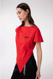 GAELLE PARIS T-Shirt Asimmetrica Con Ricamo Lato Cuore  GAABW09367 rosso