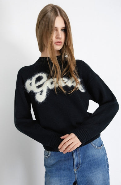 GAELLE PARIS Pullover Cropped In Maglieria Con Logo Lurex • Nero  GAABW07114