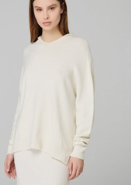 HINNOMINATE Maglia Cappuccio Con Paillettes Piu' Lunga Sul Dietro • Bianco Burro HMABW02310