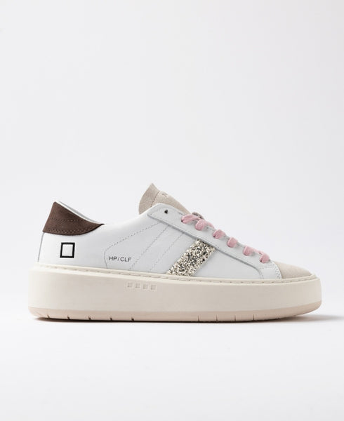 D.A.T.E. SNEAKERS DONNA HILL PLATFORM CALF WHITE-PLATINUM