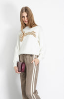 GAELLE PARIS Pullover Cropped In Maglieria Con Logo Lurex • Off White GAABW07114