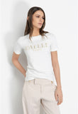 GAELLE PARIS T-Shirt Paricollo Mezza Manica Con Personalizzazione Strass /Borchie Termo • Off White - GAABW08300
