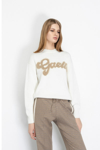 GAELLE PARIS Pullover Cropped In Maglieria Con Logo Lurex • Off White GAABW07114