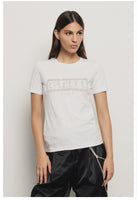 GAELLE PARIS T-shirt paricollo con logo in strass+borchie • Bianco GAABW05735