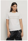 GAELLE PARIS T-shirt paricollo con logo in strass+borchie • Bianco GAABW05735