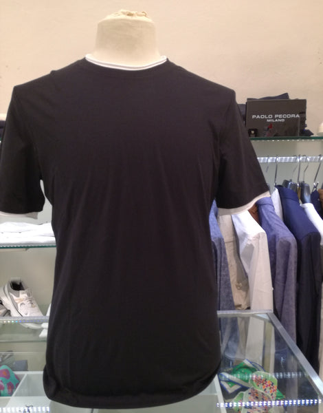 PAOLO PECORA T SHIRT NERA MEZZA MANICA IN COTONE